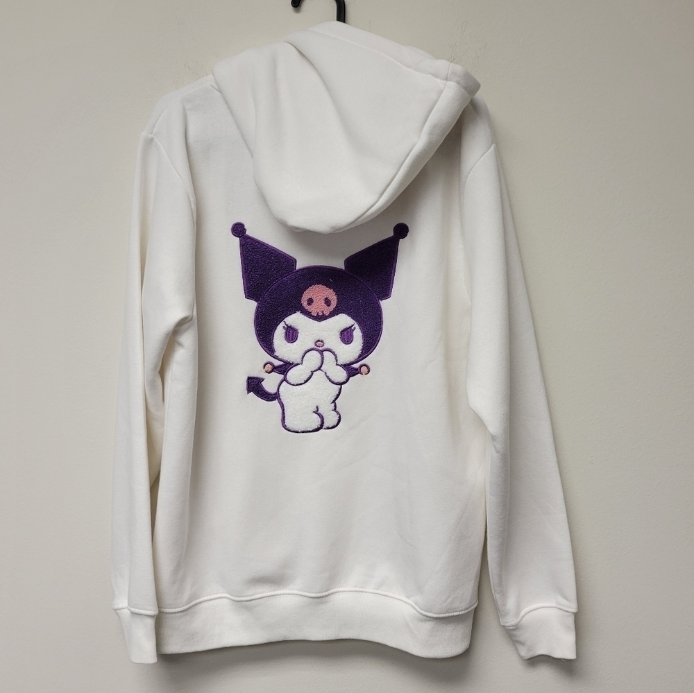 Sanrio Kuromi Chenille Embroidered hoodie Sweatshirt White Purple L